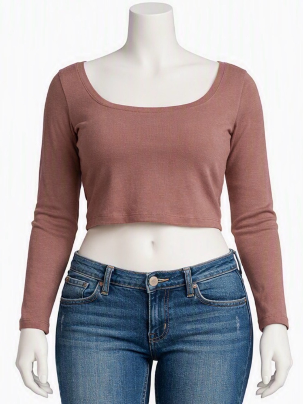 NWOT Mauve Long-Sleeve Scoop Neck Crop Top